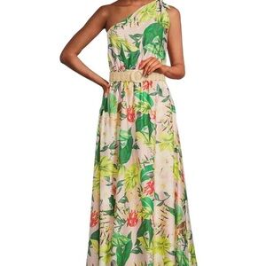 ANTONIO MELANI Selene Tropical Print One Shoulder Belted Maxi Dress Size 12
